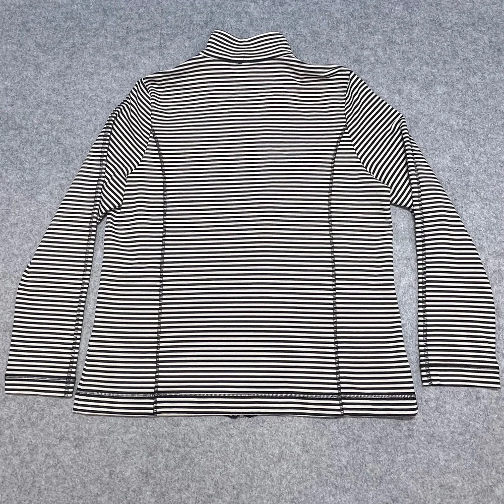 Jones New York Sport Black White Striped Full Zip Mock Neck Jacket Womens XL‎